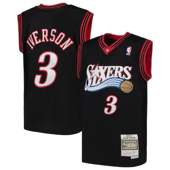 youth mitchell and ness allen iverson black philadelphia 76-466
